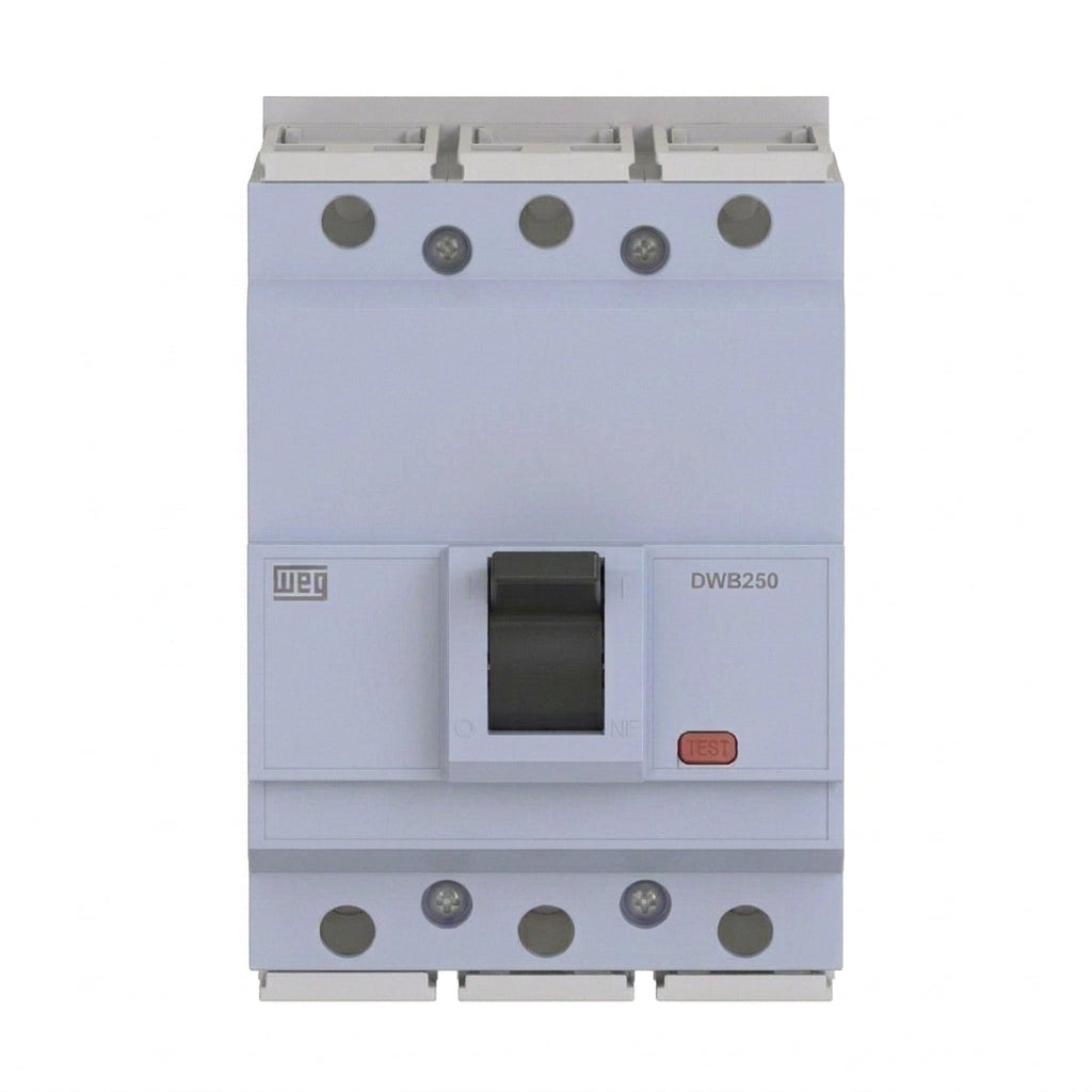 INTERRUPTOR EN CAJA MOLDEADA WEG DWB250N160-3DF-00-000M, 125-160 A 3 polos, 80 kA a 220–240 V; 35 kA a 380–415 V; 30 kA a 440 V, IEC 60947-2, DF — térmico ajustable y magnético fijo.
