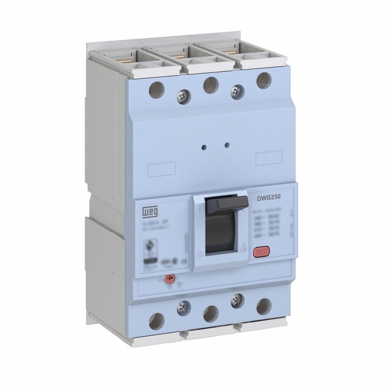 INTERRUPTOR EN CAJA MOLDEADA WEG DWB250N250-3DF-00-000M, 200–250 A, 3 polos, 85 kA a 220–240 V; 35 kA a 380–415 V; 30 kA a 440 V, IEC 60947-2, DF — térmico ajustable y magnético fijo.