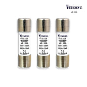 JUEGO DE 3 FUSIBLES CARTUCHO CERÁMICA MARCA VEIKONG PARA SECCIONADOR RT18-32, 10X38 MM, ACCIÓN RÁPIDA (AR), 500 VAC, 25 AMP, 100 KA, PARA VARIADOR: VFD500M-2R2GS2B, VFD500M-2R2GT2B, VFD500M-5R5GT4B, VFD500-5R5G/7R5PT4B, VFD500-4R0GT2B, VFD500-4R0GS2B